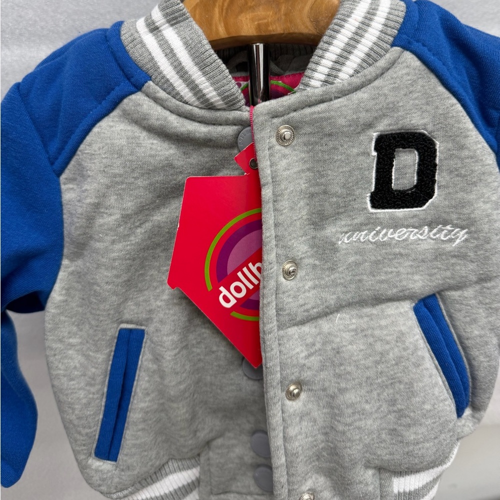 Dollhouse Grey and Blue Varsity-Style Hoodie
